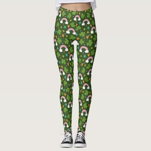 Klee-Regenbogen-St.-Patricks-Tag-Muster Leggings (Vorderseite)