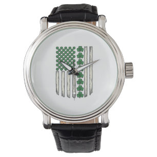 Kleeblatt-amerikanische Flagge Vintage-Vektor-Desi Armbanduhr