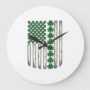 Kleeblatt-amerikanische Flagge Vintage-Vektordesig Große Wanduhr