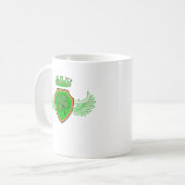 Kleeblatt auf Schild mit Flügeln und Krone Kaffeetasse (Vorderseite Links)
