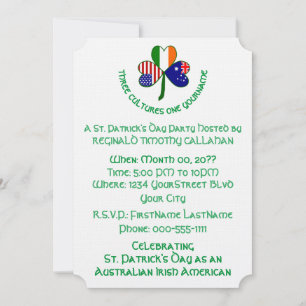 Kleeblatt Australien Irland USA-Flaggen Einladung