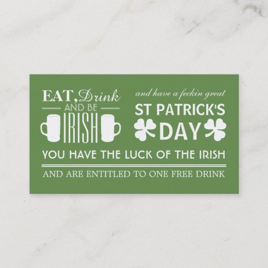 Kleeblatt & Beer Irish St Patrick's Drinks Ticket (Vorderseite)