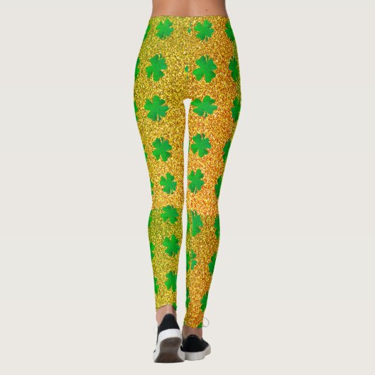 Kleeblatt Blätter grün Glitzer St Patricks Day Omb Leggings (Rückseite)