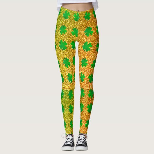 Kleeblatt Blätter grün Glitzer St Patricks Day Omb Leggings (Vorderseite)