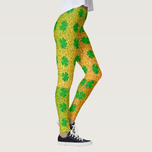 Kleeblatt Blätter grün Glitzer St Patricks Day Omb Leggings (Rechts)