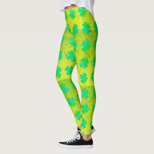 Kleeblatt Blätter Neon Green Glitzer St Patricks D Leggings (Links)