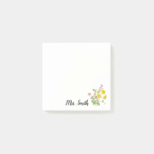 Kleeblatt-Blumenstrauß-Monogramm-Lehrer Post-it Klebezettel (Vorderseite)