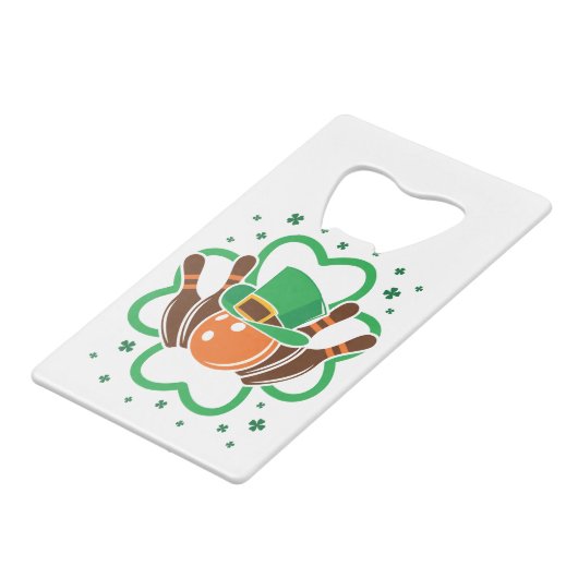 Kleeblatt Bowling Bowler St. Patricks Day Geldbeutel Flaschenöffner (Rückseite Schrägansicht)