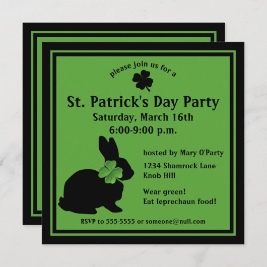 Kleeblatt Bunny St. Patrick's Day Einladung (Vorne/Hinten)