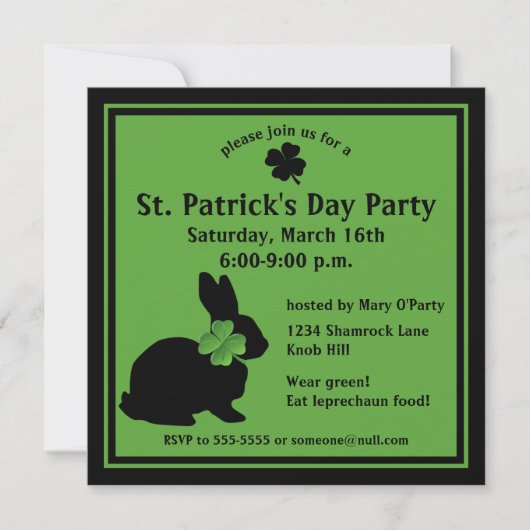 Kleeblatt Bunny St. Patrick's Day Einladung (Vorderseite)
