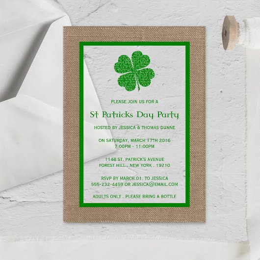 Kleeblatt & Burlap St. Patrick's Day Acryleinladungen