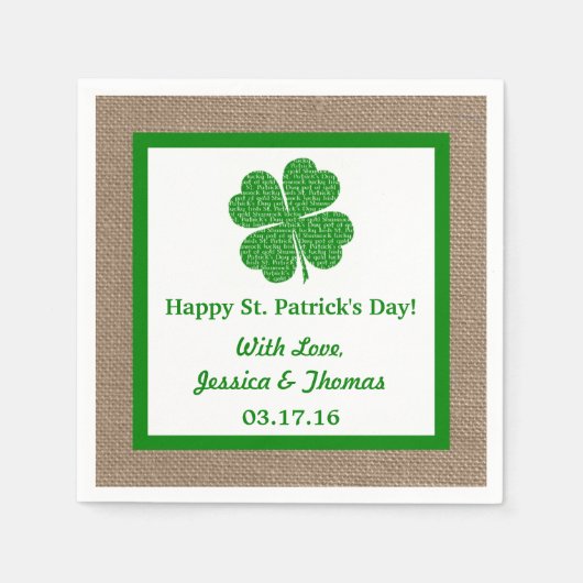 Kleeblatt & Burlap St. Patrick's Day Serviette (Vorderseite)