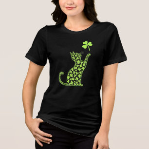 Kleeblatt Cat - Minimalistischer St. Patrick's Day Tri-Blend Shirt