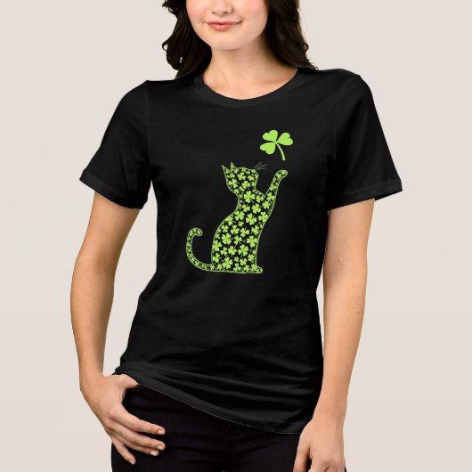 Kleeblatt Cat - Minimalistischer St. Patrick's Day Tri-Blend Shirt (Vorderseite)