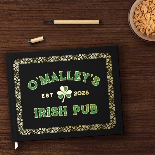 Kleeblatt Celtic Knot Border Irish Pub Gold Gästebuch