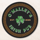 Kleeblatt Celtic Knot Border Irish Pub Runder Pappuntersetzer (Vorderseite)