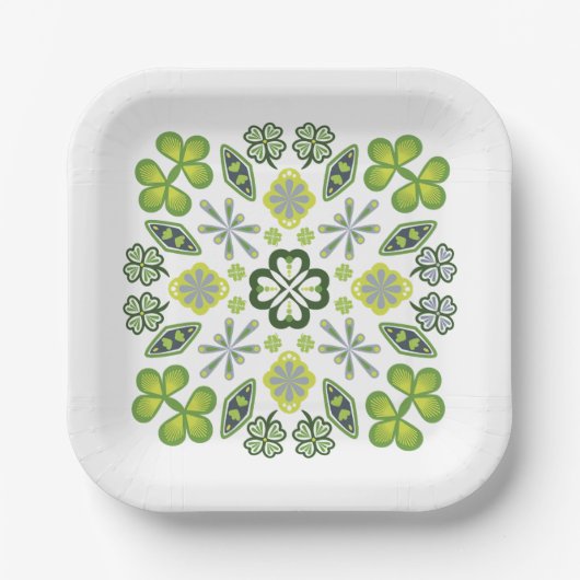 Kleeblatt Clover Floral Mandala White Pappteller (Vorderseite)