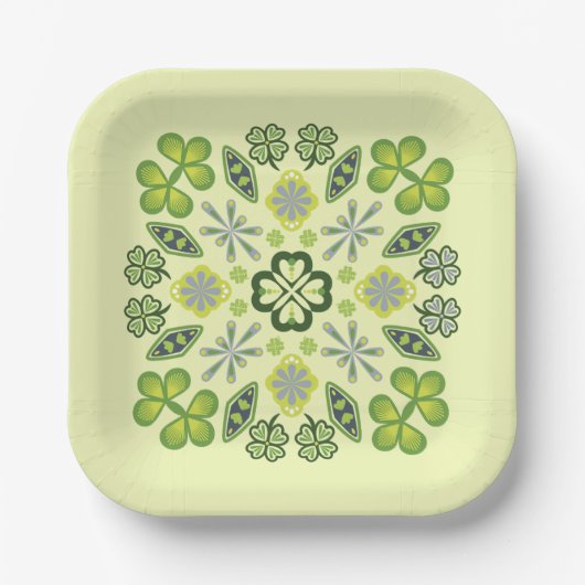 Kleeblatt Clover Floral Mandala Yellow Pappteller (Vorderseite)