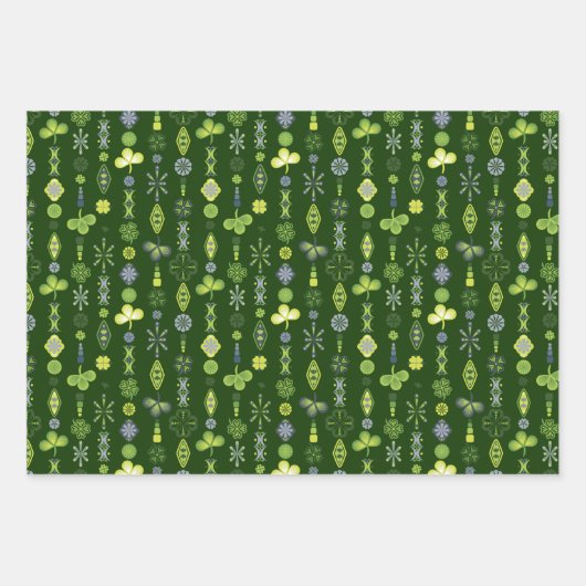 Kleeblatt Clover Floral Minimalistisch grün Geschenkpapier Set (Vorderseite)