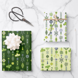 Kleeblatt Clover Floral Minimalistisch grün Geschenkpapier Set