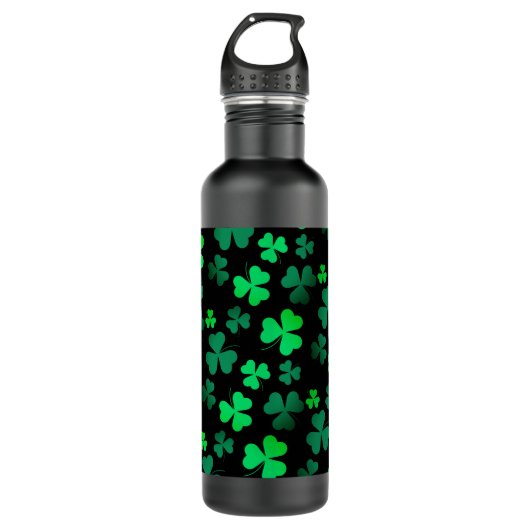 Kleeblatt Clover Ireland Irish Modern Green & Blac Edelstahlflasche (Vorderseite)