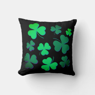 Kleeblatt Clover Ireland Irish Modern Green & Blac Kissen