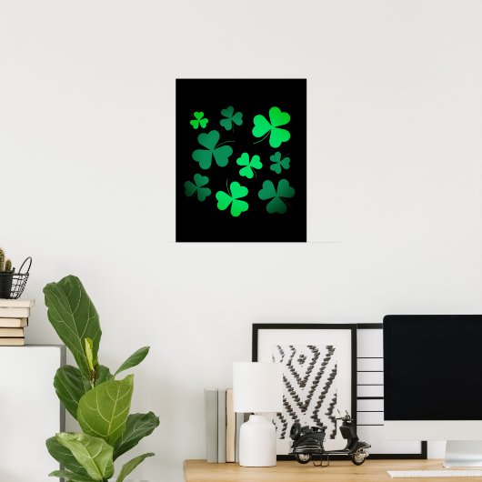 Kleeblatt Clover Ireland Irish Modern Green & Blac Poster (Heimbüro)