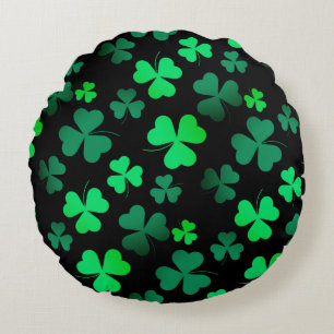 Kleeblatt Clover Ireland Irish Modern Green & Blac Rundes Kissen