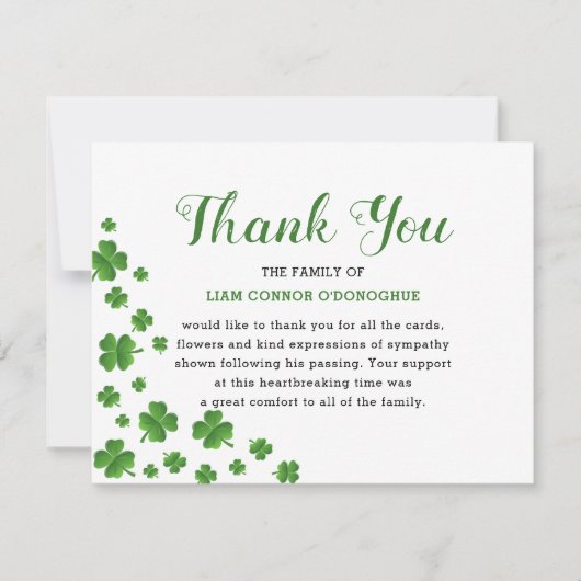Kleeblatt Clover | Irish Beerdigung Vielen Dank Dankeskarte (Vorderseite)
