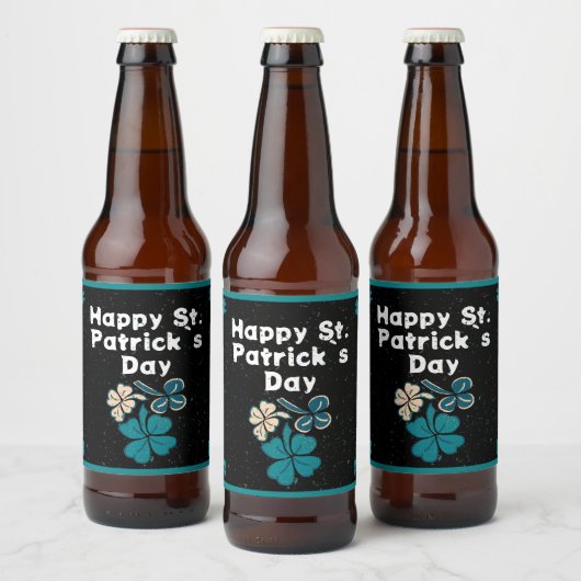 Kleeblatt Clover Irish Happy St Patrick`s Day Bierflaschenetikett (Flaschen)