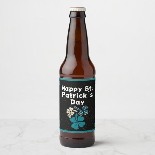 Kleeblatt Clover Irish Happy St Patrick`s Day Bierflaschenetikett (Vorderseite)