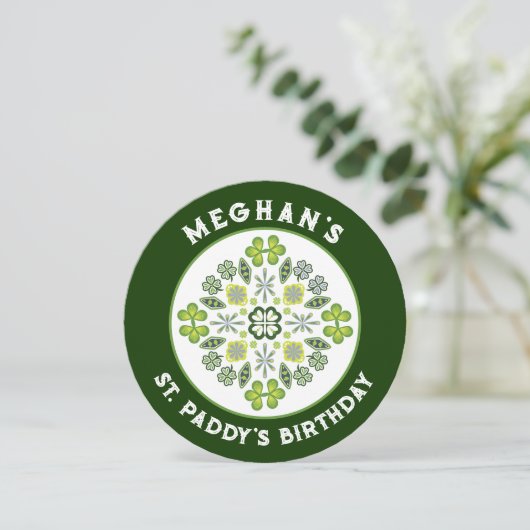 Kleeblatt Clover Mandala St. Paddy's Birthday Part Einladung (Stehend Vorderseite)