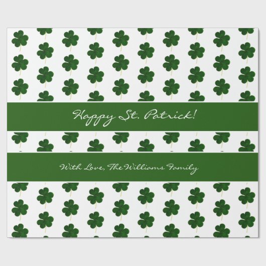 Kleeblatt Clover Muster Custom Text St. Patrick Geschenkpapier (Flach)