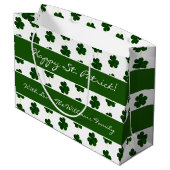 Kleeblatt Clover Muster Custom Text St. Patrick Große Geschenktüte (Rückseite Schrägansicht)