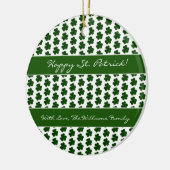 Kleeblatt Clover Muster Custom Text St. Patrick Keramik Ornament (Links)