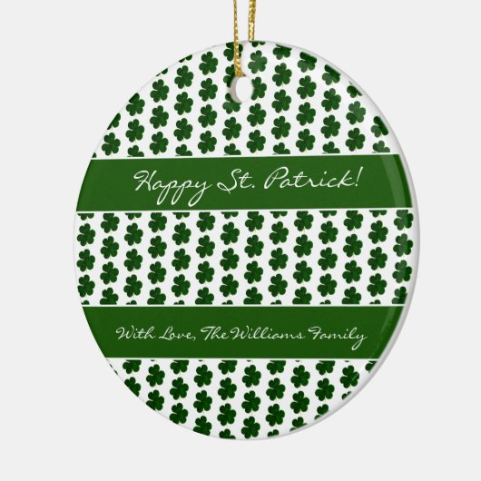 Kleeblatt Clover Muster Custom Text St. Patrick Keramik Ornament (Links)