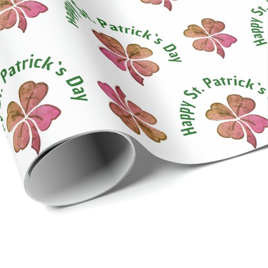 Kleeblatt Clover Pink St. Patrick`s Day Geschenkpapier (Rolleneckpunkt)