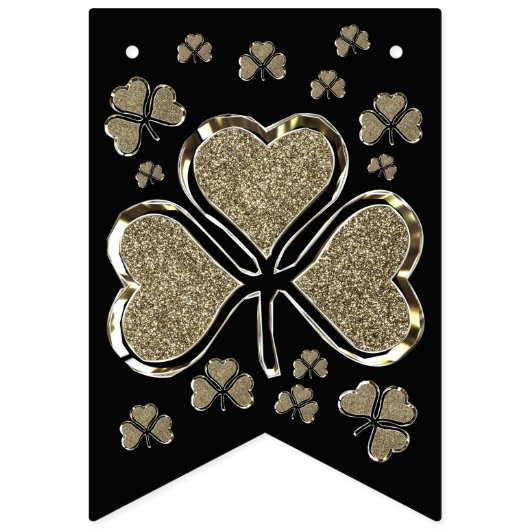Kleeblatt Clovers Ireland Black Gold Irish Party Wimpelkette (Zweite Fahne)
