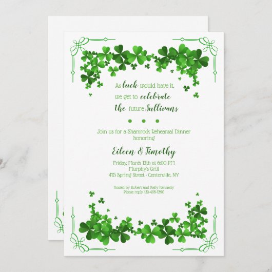 Kleeblatt Corners Probe Abendessen Einladung (Vorne/Hinten)