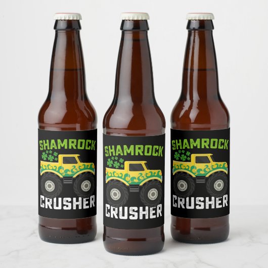 Kleeblatt Crusher Monster Truck St Patrick's Day Bierflaschenetikett (Flaschen)