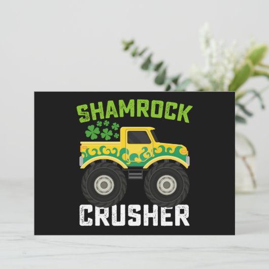 Kleeblatt Crusher Monster Truck St Patrick's Day Einladung (Stehend Vorderseite)