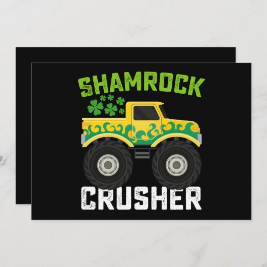 Kleeblatt Crusher Monster Truck St Patrick's Day Einladung (Vorne/Hinten)