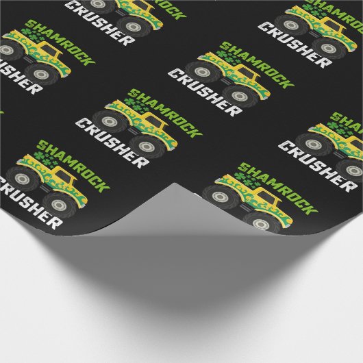 Kleeblatt Crusher Monster Truck St Patrick's Day Geschenkpapier (Ecke)