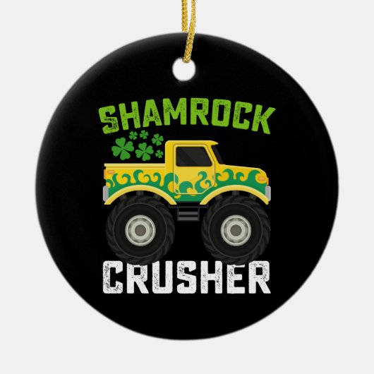 Kleeblatt Crusher Monster Truck St Patrick's Day Keramik Ornament (Vorne)