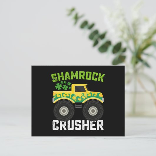 Kleeblatt Crusher Monster Truck St Patrick's Day Postkarte (Stehend Vorderseite)
