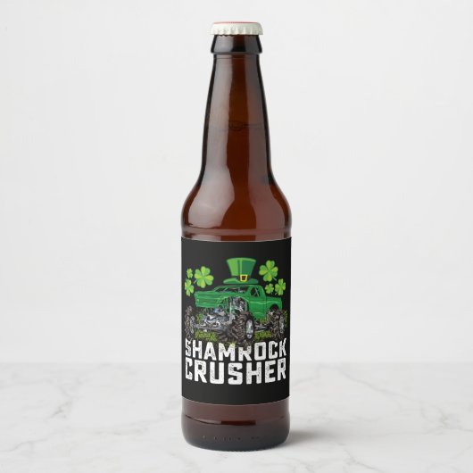 Kleeblatt Crusher St Patricks Day Monster Truck Bierflaschenetikett (Vorderseite)