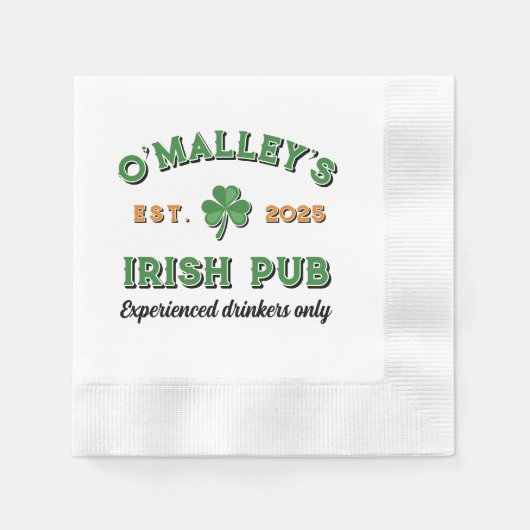 Kleeblatt deinen Namen Slogan Jahr Est. Irish Pub Serviette (Vorderseite)