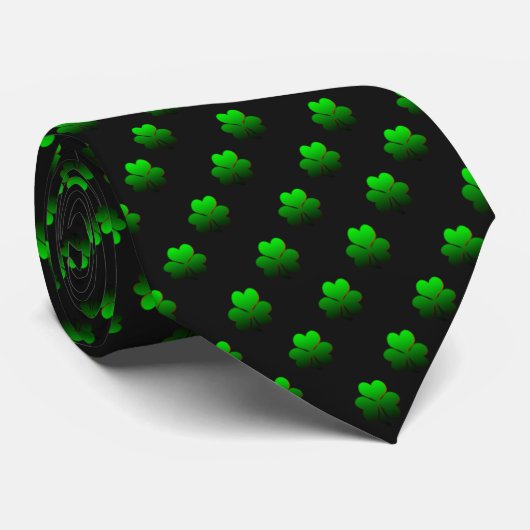 Kleeblatt Fade Green Black St.Patrick's Day Krawat Krawatte (Gerollt)