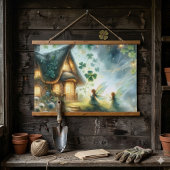 Kleeblatt-Feenglühhaus Wandteppich Mit Holzrahmen