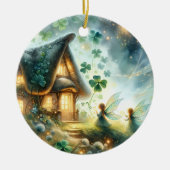 Kleeblatt-Feenhäuschen-Glanz Keramik Ornament (Vorne)